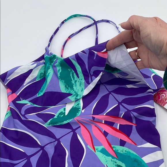 Kanu Tropical Purple Ruffle Top Swimsuit Bathing‎ Suit Bikini Two Piece Swim Set - Picture 7 of 9